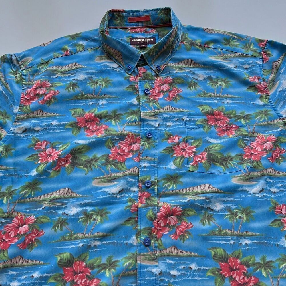 Johnston & Murphy Tropical Blue Hawaiian Floral Button-Up